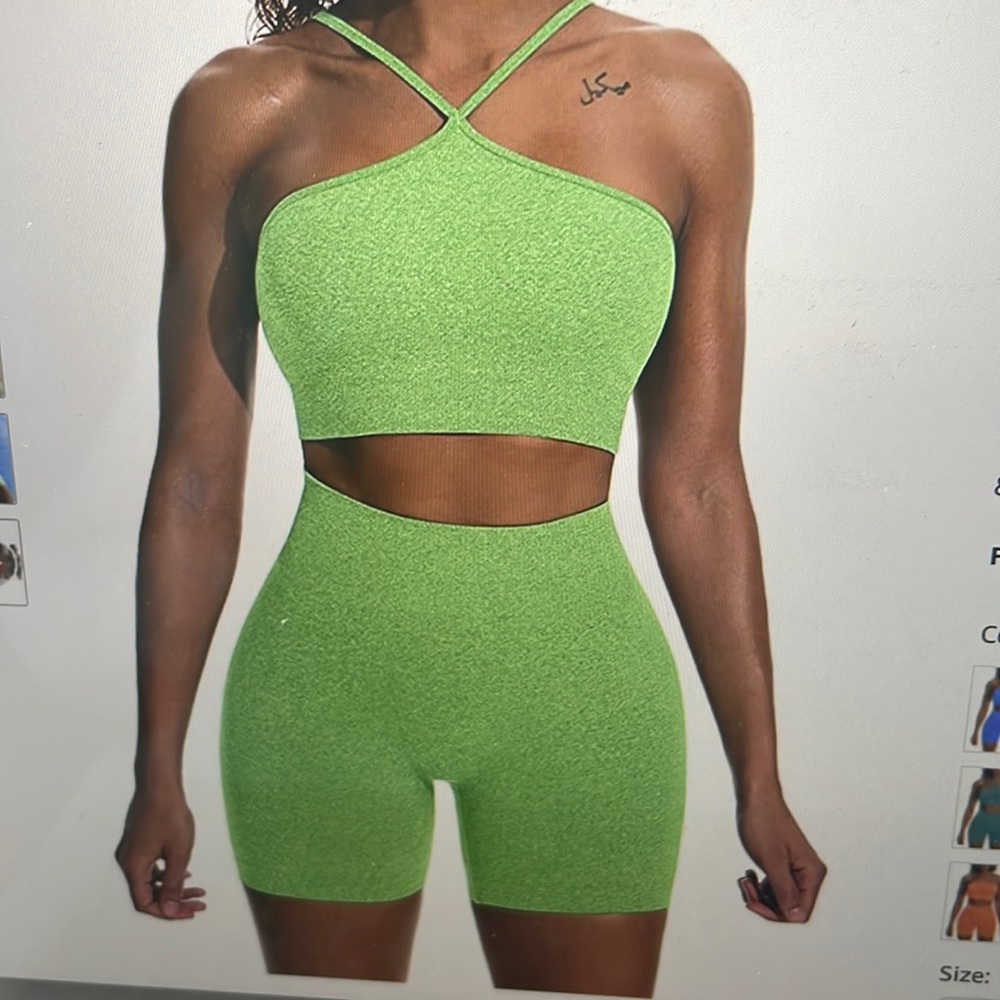Light green 2 piece workout set from Amazon (size small)